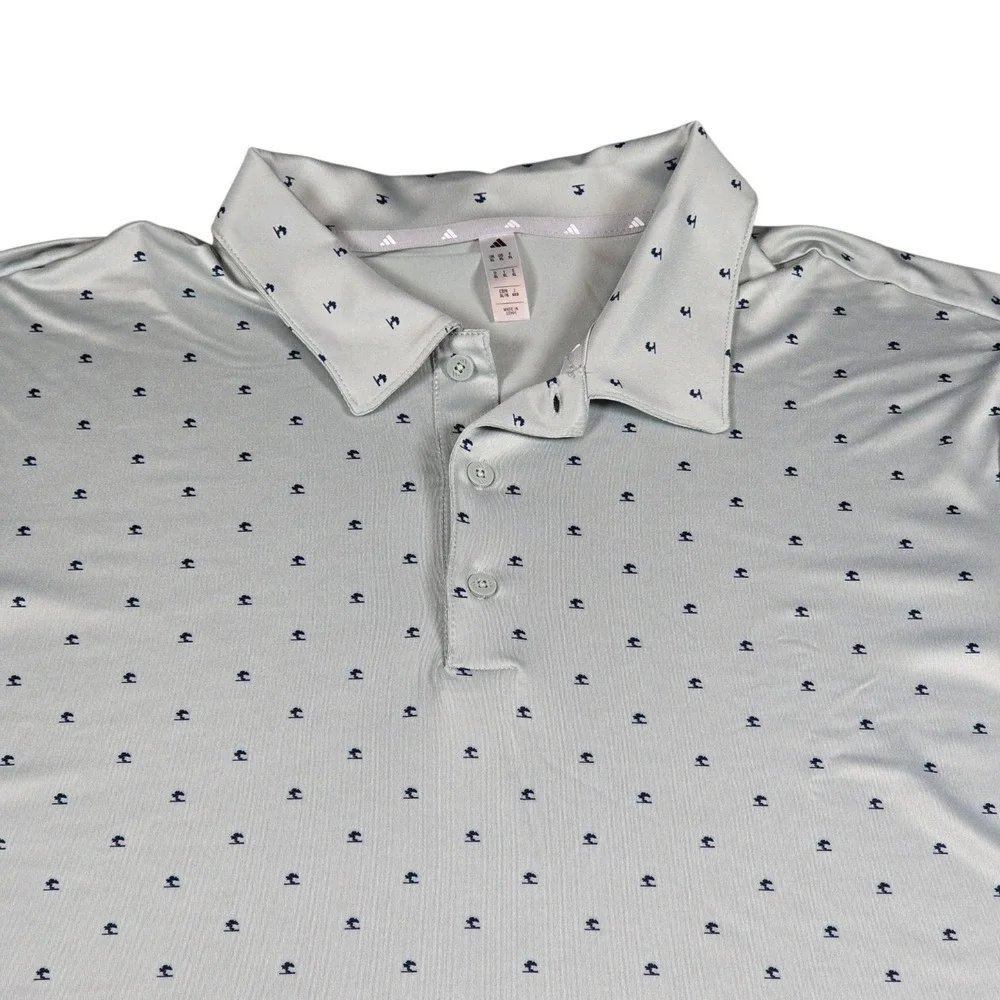 Adidas Palmetto Print AOP Silver Navy UPF50 Performance Golf Polo- Men's Size XL